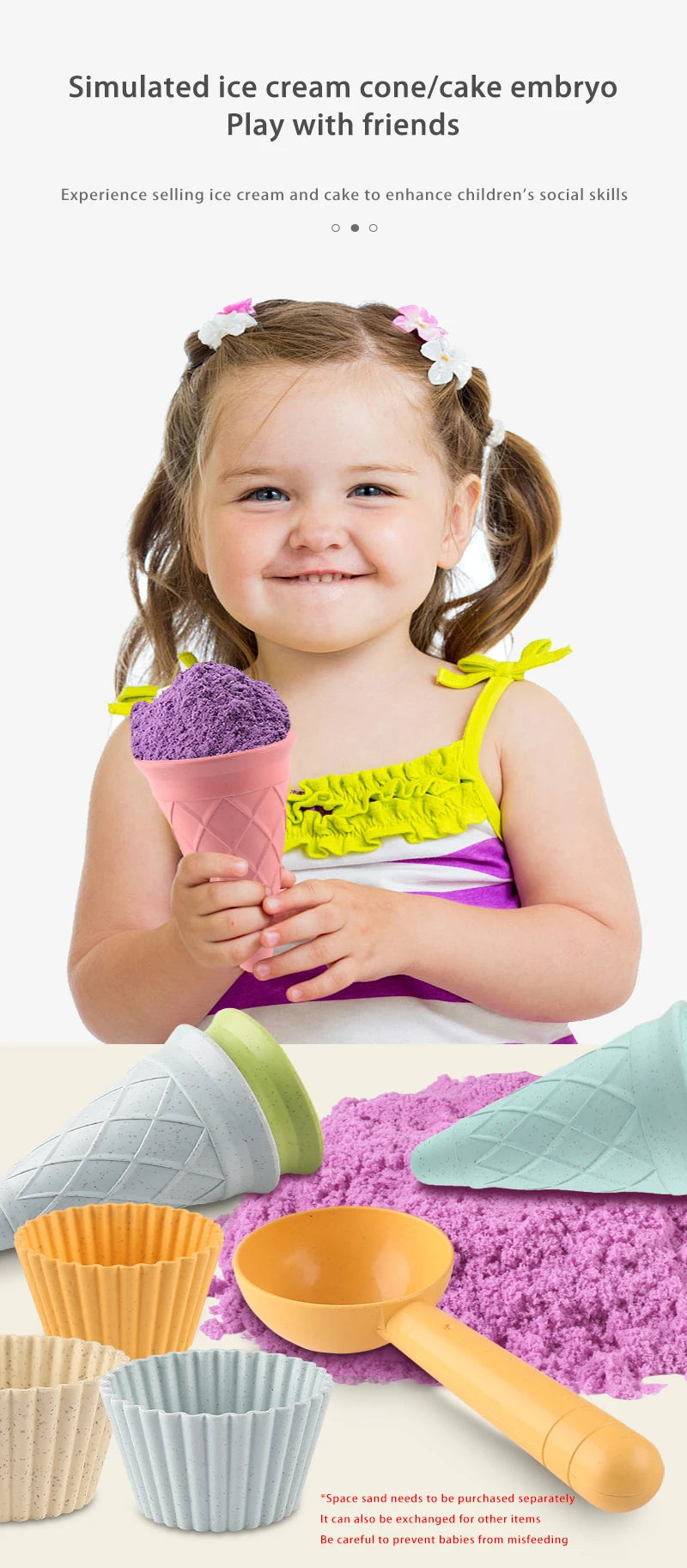 Beach Ice Cream Play Set - 4-Piece Pretend Play Kit with Cups, Spoons & Molds