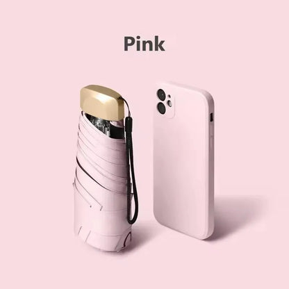 Mini Pocket Umbrella - Compact Folding Rain & Sun Parasol with UV Protection (Capsule Design)