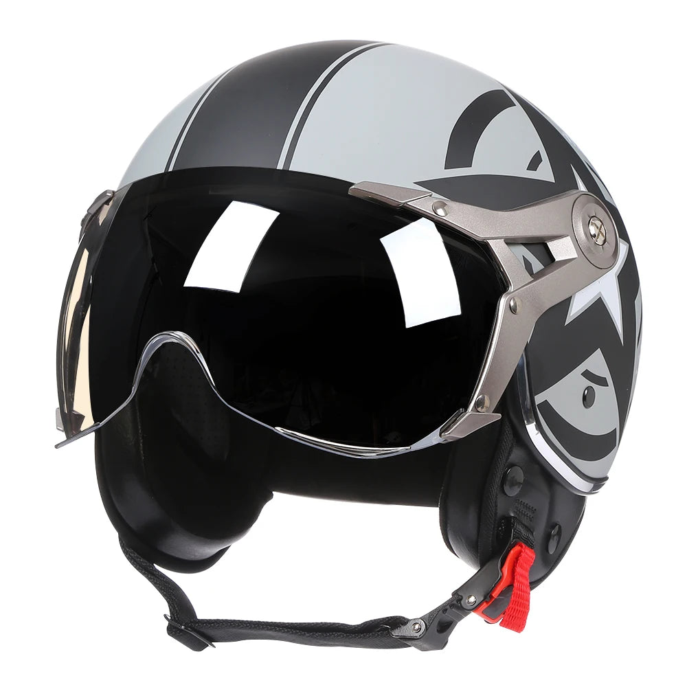 Retro 3/4 Open Face Motorcycle Helmet - Jet Style with Visor for Motorbike & Scooter Riding