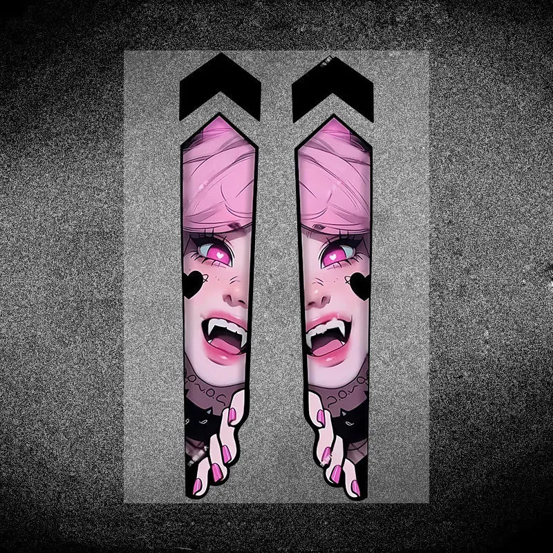 Anime Girl Peeking Decals - Waterproof Vinyl Stickers for Motorcycle Front Fork Suspension (1 Pair) - JDM Motorbike Decoration