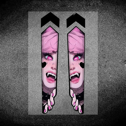 Anime Girl Peeking Decals - Waterproof Vinyl Stickers for Motorcycle Front Fork Suspension (1 Pair) - JDM Motorbike Decoration