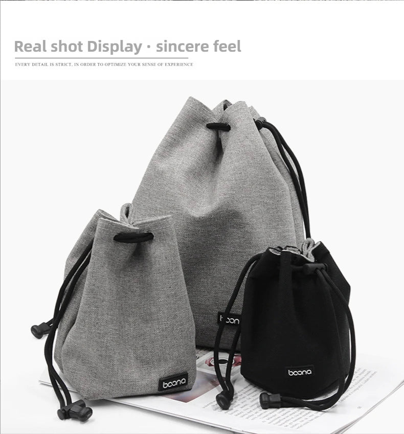 Camera Lens Bag - Waterproof Drawstring Pouch with Fleece Protection for DSLR Cameras