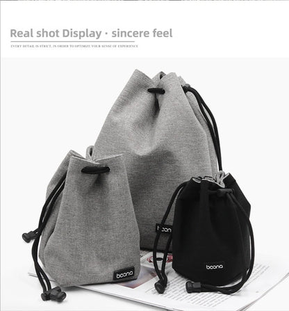 Camera Lens Bag - Waterproof Drawstring Pouch with Fleece Protection for DSLR Cameras