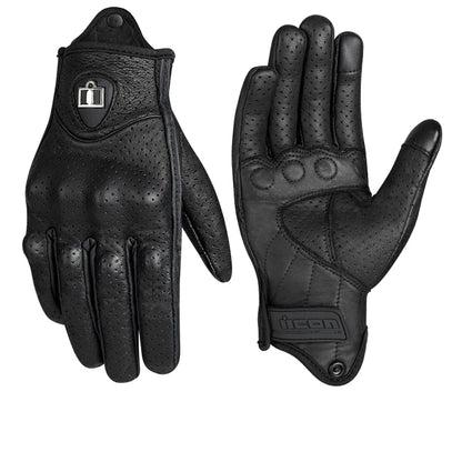 Full Finger Motorcycle Gloves - Breathable Leather Carbon Fiber - Men & Women - All Season Motorbike Motorcross Cycling Gloves
