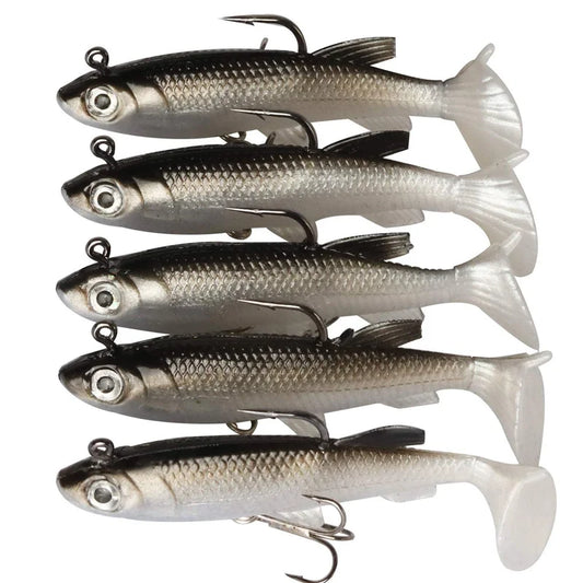 Soft Fishing Lure Kit 5pcs 8cm/2.8in Artificial Bait with Hooks