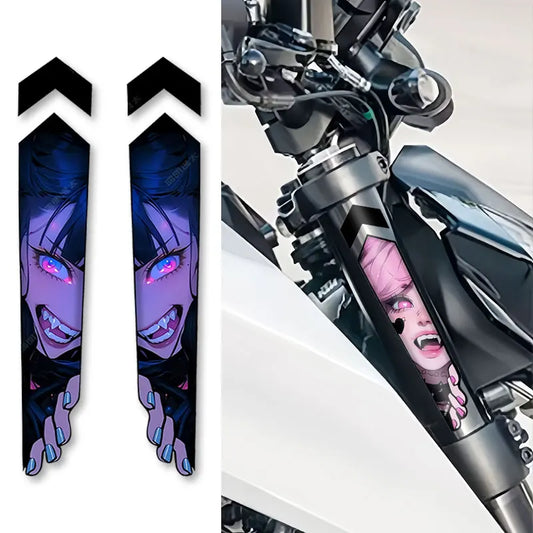 Anime Girl Peeking Decals - Waterproof Vinyl Stickers for Motorcycle Front Fork Suspension (1 Pair) - JDM Motorbike Decoration