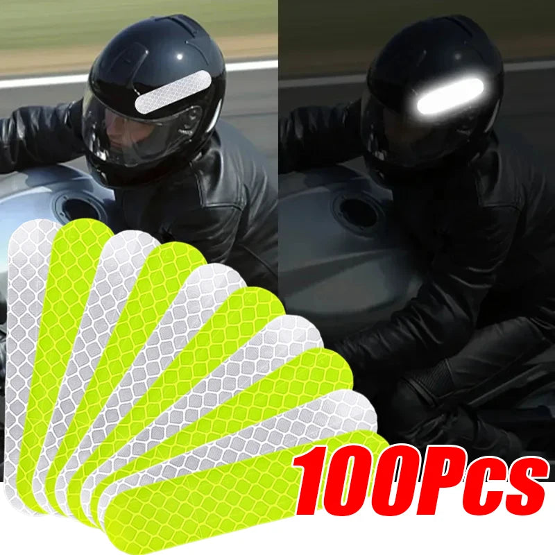 High-Visibility Reflective Safety Stickers - Premium Warning Decals for Motorcycle Helmets, Bikes & Gear (10-100 Pcs)