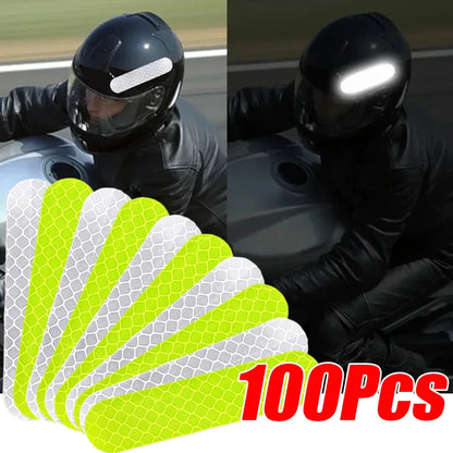High-Visibility Reflective Safety Stickers - Premium Warning Decals for Motorcycle Helmets, Bikes & Gear (10-100 Pcs)