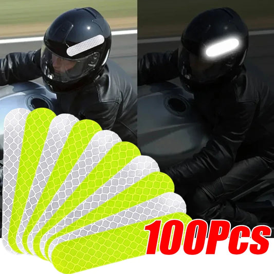 High-Visibility Reflective Safety Stickers - Premium Warning Decals for Motorcycle Helmets, Bikes & Gear (10-100 Pcs)