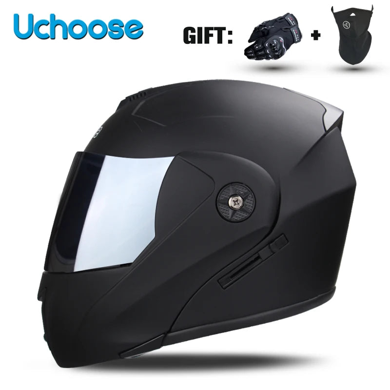 DOT Certified Modular Flip-Up Motorcycle Helmet - Dual Visor Cross-Country Safety Helmet - Unisex