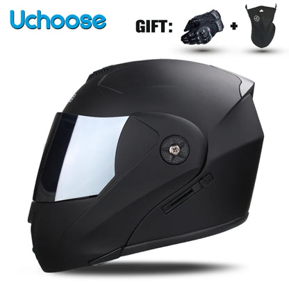 DOT Certified Modular Flip-Up Motorcycle Helmet - Dual Visor Cross-Country Safety Helmet - Unisex