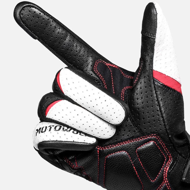 Men's Leather Motorcycle Gloves - Windproof Motocross Riding Gloves with Protective Equipment