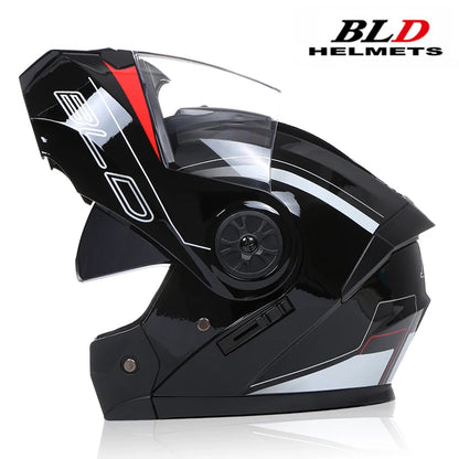 BLD Personalized Full Face Motorcycle Helmet - Dual Lens Modular Flip Up Design for Men & Women - Motocross Racing Casco Moto