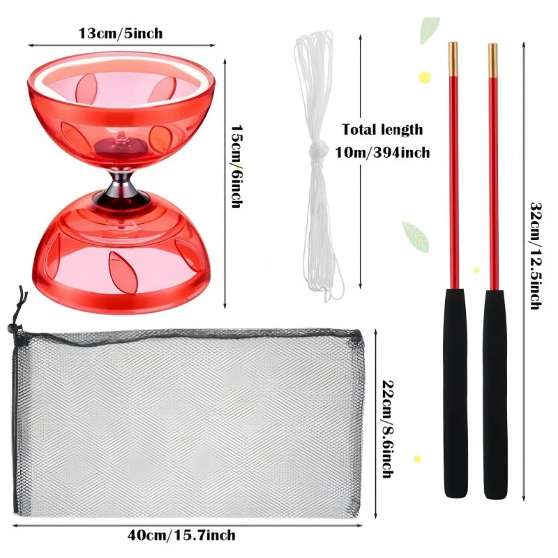 Diabolo Chinese Yoyo Set - Portable Fitness Gear for Agility Exercise (Adults, Kids & Elderly - Indoor/Outdoor)