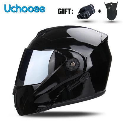 DOT Certified Modular Flip-Up Motorcycle Helmet - Dual Visor Cross-Country Safety Helmet - Unisex