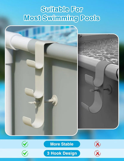 Adjustable Pool Pole Hooks - 2/3-Hook Swimming Pool Equipment Hanger for Telescopic Skimmer Poles and Pool Accessories