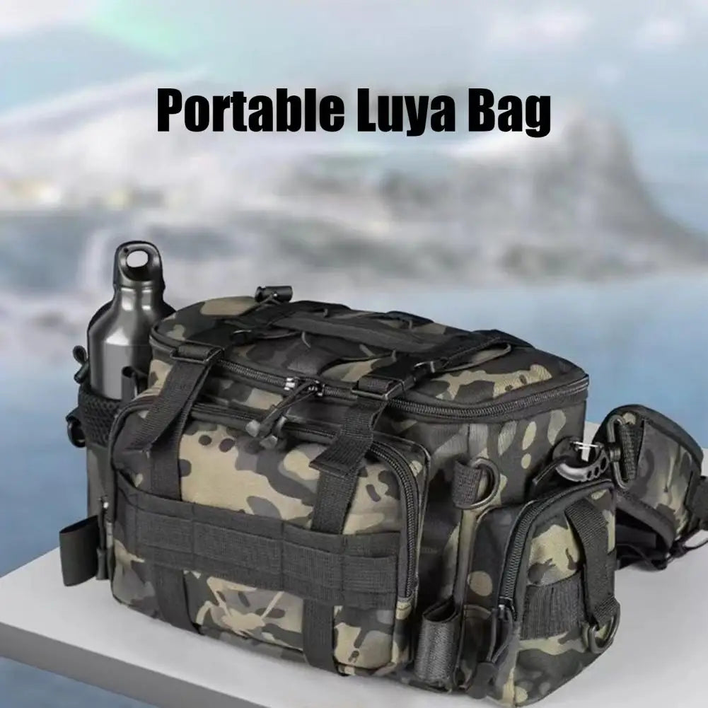 Portable Fishing Tackle Shoulder Bag - Multi-Purpose Storage with Rod Holder for Outdoor Sports & Fly Fishing