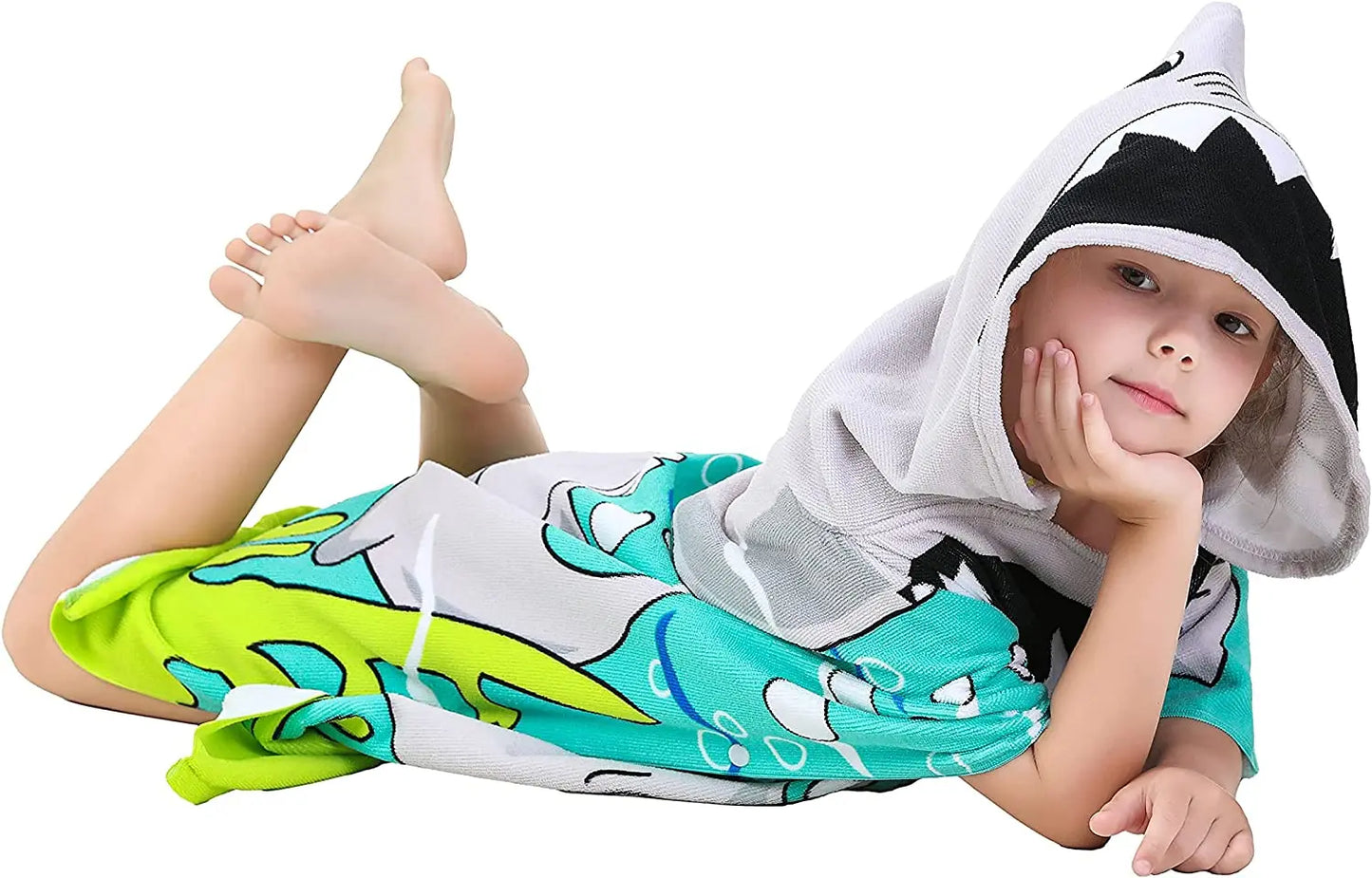 Kids Hooded Beach Towel Poncho with Cartoon Animal Design - Soft Microfiber for Swimming & Water Sports (Ages 3-8)