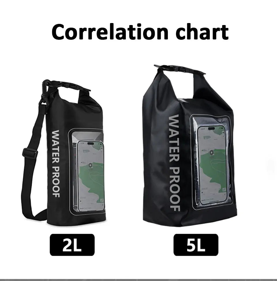 PVC Waterproof Dry Bag 2L - Touch Screen Phone Pouch for Swimming Rafting Surfing Boating - Shoulder Bag