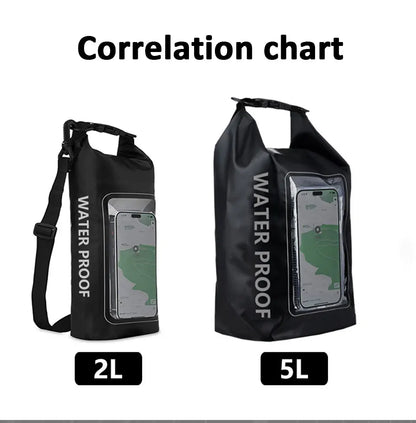 PVC Waterproof Dry Bag 2L - Touch Screen Phone Pouch for Swimming Rafting Surfing Boating - Shoulder Bag