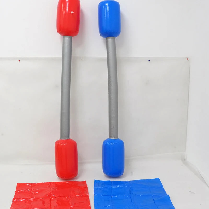 Inflatable Party Game Sticks Set - Red & Blue PVC Air Hammer Yard Game with Mats for Kids Boys Girls