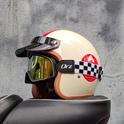Retro 3/4 Open-Face Motorcycle Helmet - Semi-Open Cross-Country Winter Riding Helmet