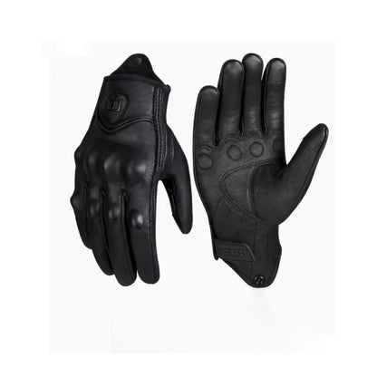 Full Finger Motorcycle Gloves - Breathable Leather Carbon Fiber - Men & Women - All Season Motorbike Motorcross Cycling Gloves