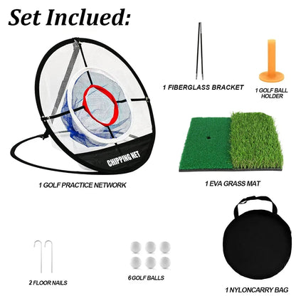 Pop-Up Golf Chipping Net with Hitting Mat - Portable Folding Training Target for Accuracy and Swing Practice