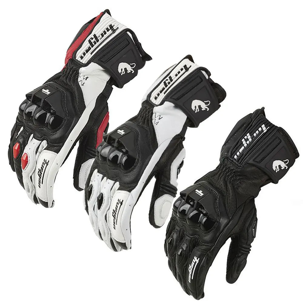 Men's Leather Motorcycle Gloves - Windproof Motocross Riding Gloves with Protective Equipment