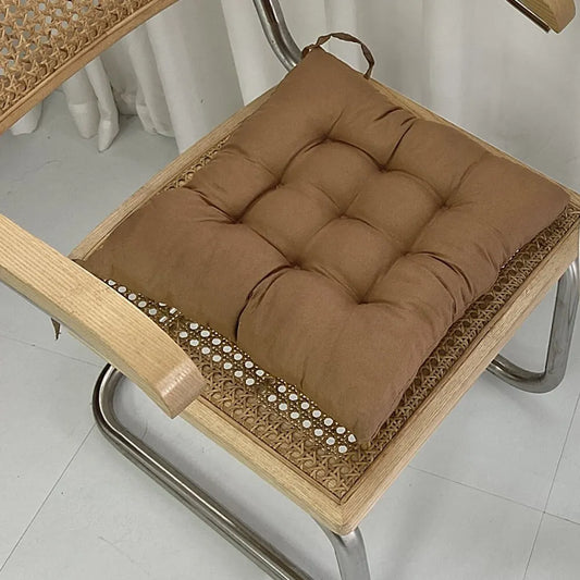 Square Seat Cushion - Linen & Pearl Cotton Blend with Removable Washable Cover - Protective Mat for Home, Office & Computer Chair