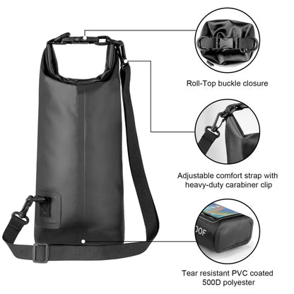 Waterproof PVC Outdoor Dry Bag - 5L & 2L Capacity - Multi-Sport Floating Bag for Swimming, Diving, Kayaking, Rafting & Beach Activities - Crossbody Shoulder Travel Bag for Surfing