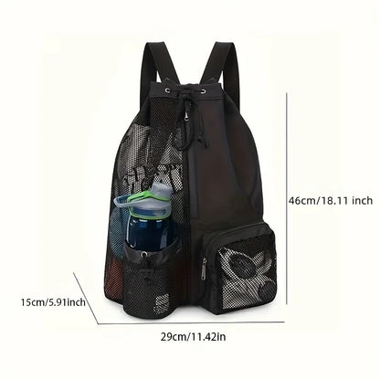 Multipurpose Mesh Drawstring Swim Backpack with Wet Compartment for Beach, Pool, Gym and Workout Equipment