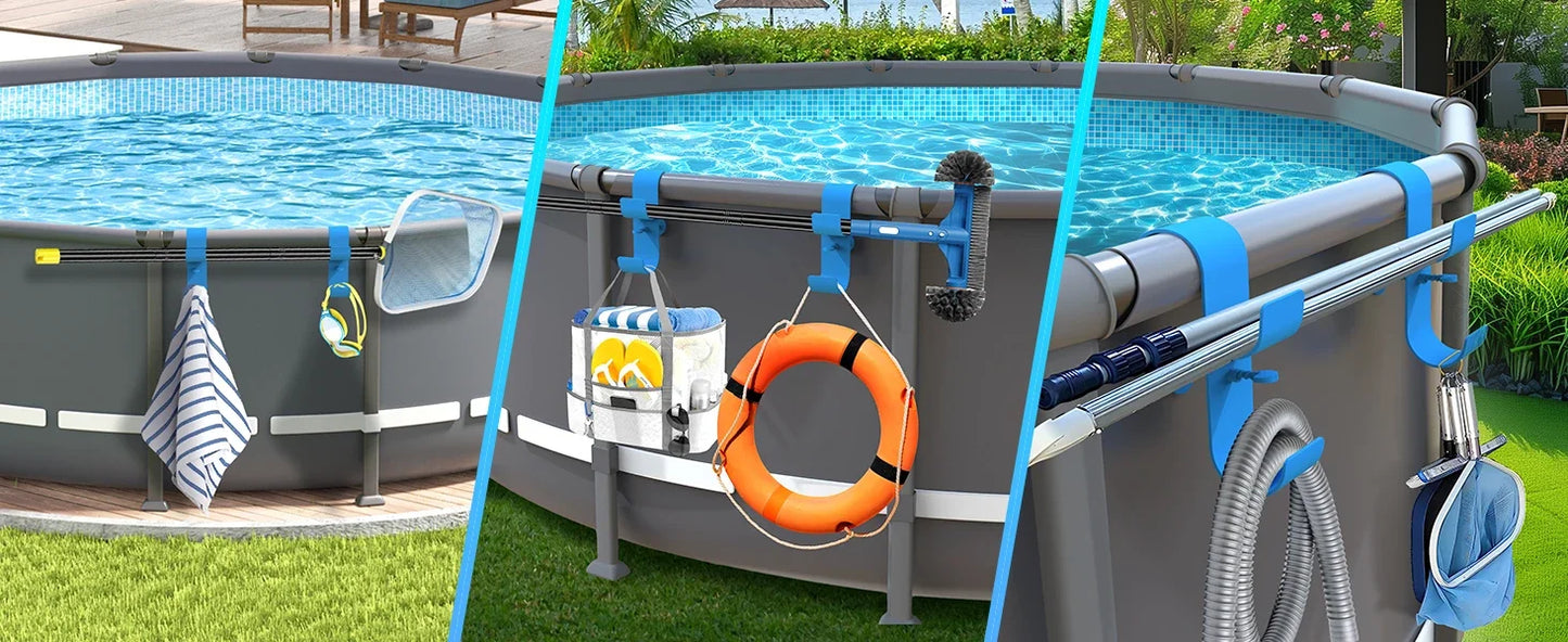 Adjustable Pool Pole Hooks - 2/3-Hook Swimming Pool Equipment Hanger for Telescopic Skimmer Poles and Pool Accessories
