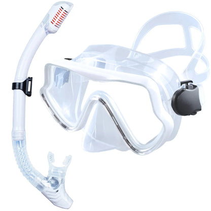 Professional Adult Diving Mask & Snorkel Kit - Tempered Glass Panoramic Swimming Goggles with Training Snorkel Gear
