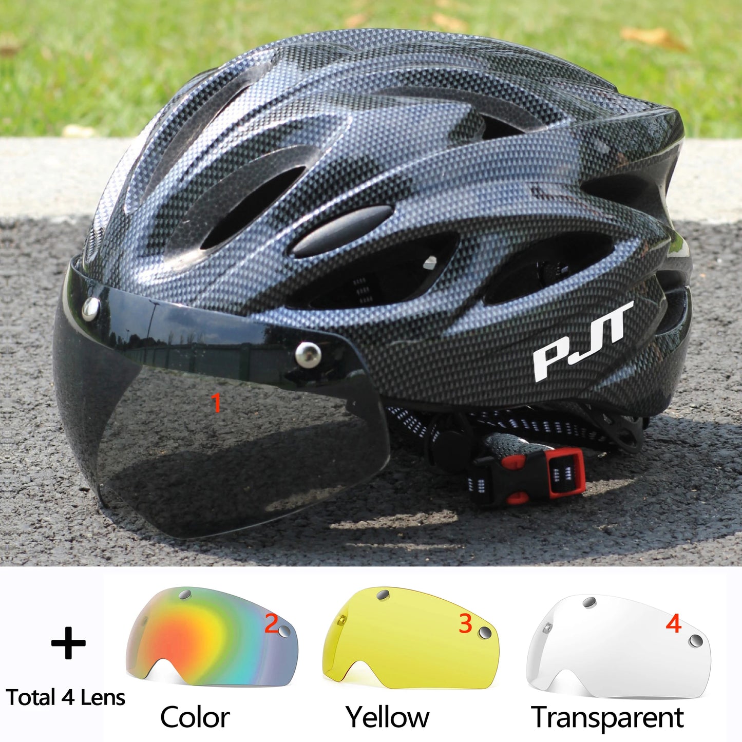 PJT Ultra-Light Cycling Helmet with Magnetic Goggles - PC Shell & EPS Foam Construction, MTB Bike Helmet