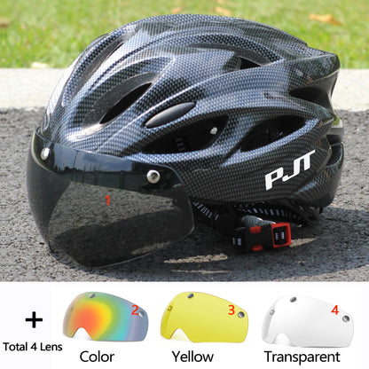 PJT Ultra-Light Cycling Helmet with Magnetic Goggles - PC Shell & EPS Foam Construction, MTB Bike Helmet