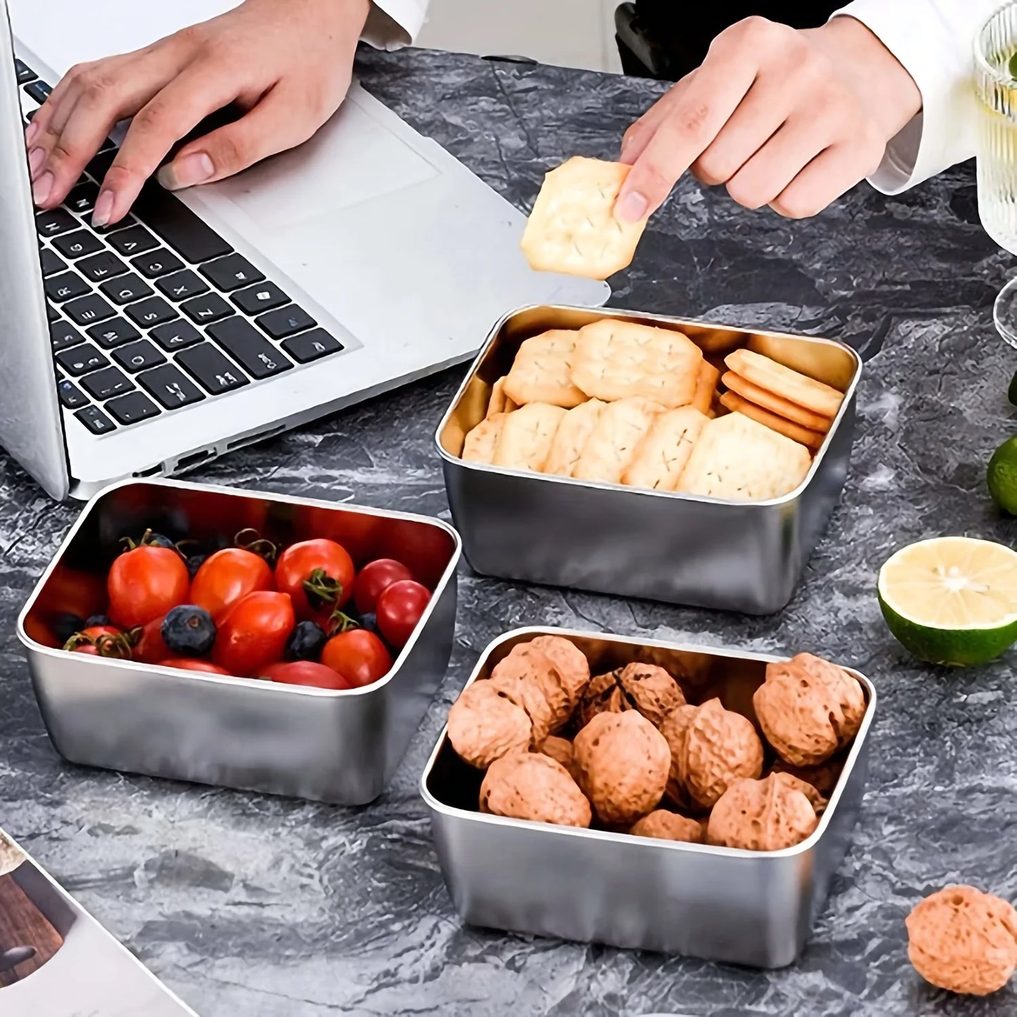 Premium Stainless Steel Food Container Set - 6-Piece Leakproof & Stackable Storage with Secure Lids for Outdoor Adventures, School & Travel