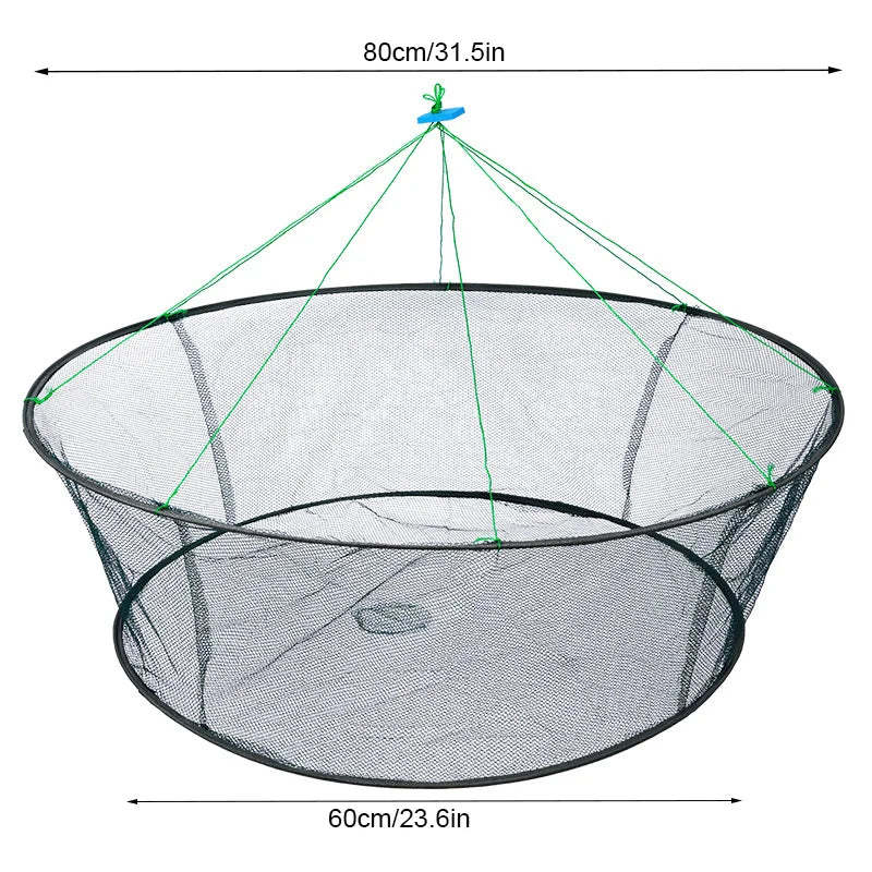 80CM Collapsible Drop Net - Multi-Purpose Fishing Trap for Shrimp, Crab, Prawn & Eel Catching with Loose Mouth Design