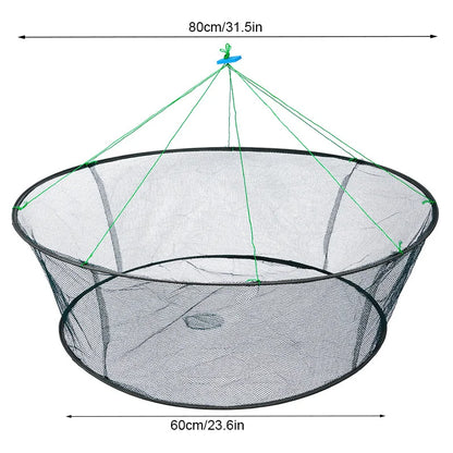 80CM Collapsible Drop Net - Multi-Purpose Fishing Trap for Shrimp, Crab, Prawn & Eel Catching with Loose Mouth Design