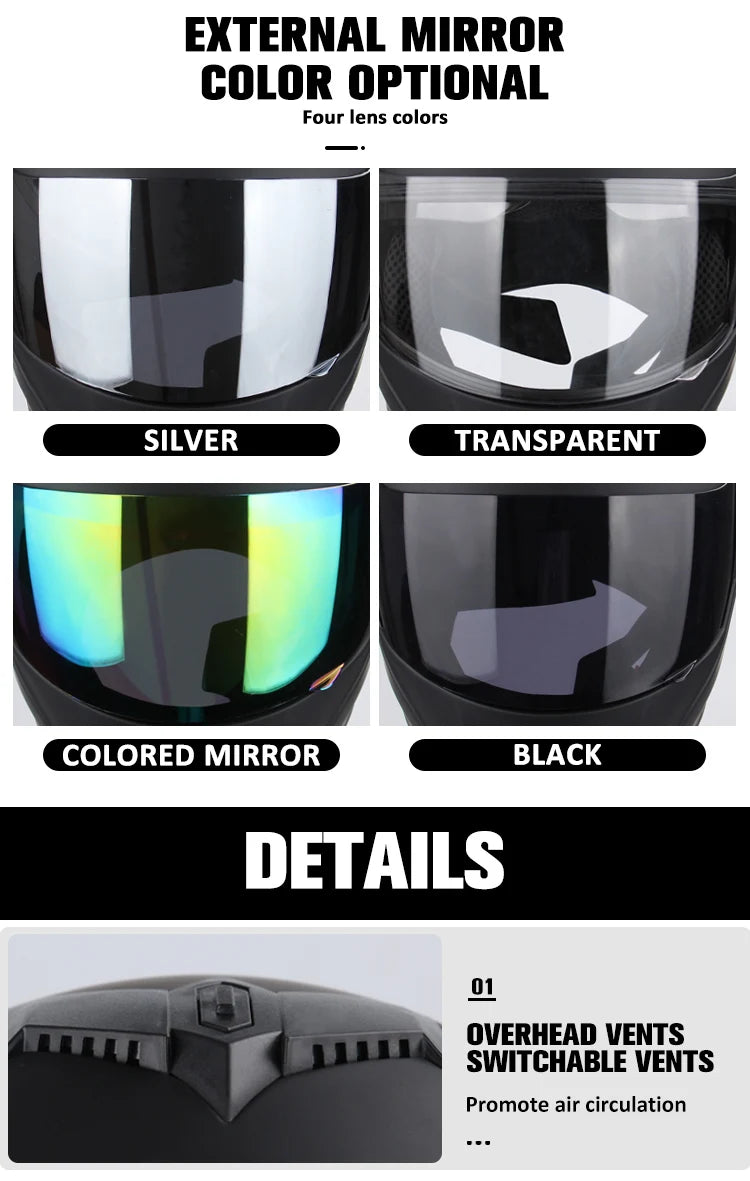 DOT Certified Modular Flip-Up Motorcycle Helmet - Dual Visor Cross-Country Safety Helmet - Unisex