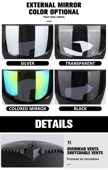 DOT Certified Modular Flip-Up Motorcycle Helmet - Dual Visor Cross-Country Safety Helmet - Unisex