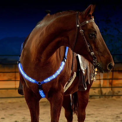 LED Horse Breastplate - USB Rechargeable Night Safety Harness with Flashing Light for Outdoor Riding