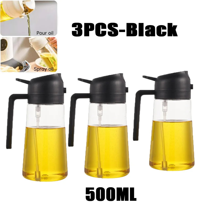 Multi-Size Oil Spray Bottle Set (200ml/300ml/500ml) - BBQ Cooking Olive Oil Sprayer for Kitchen Baking, Empty Refillable Vinegar Bottle with Oil Brush