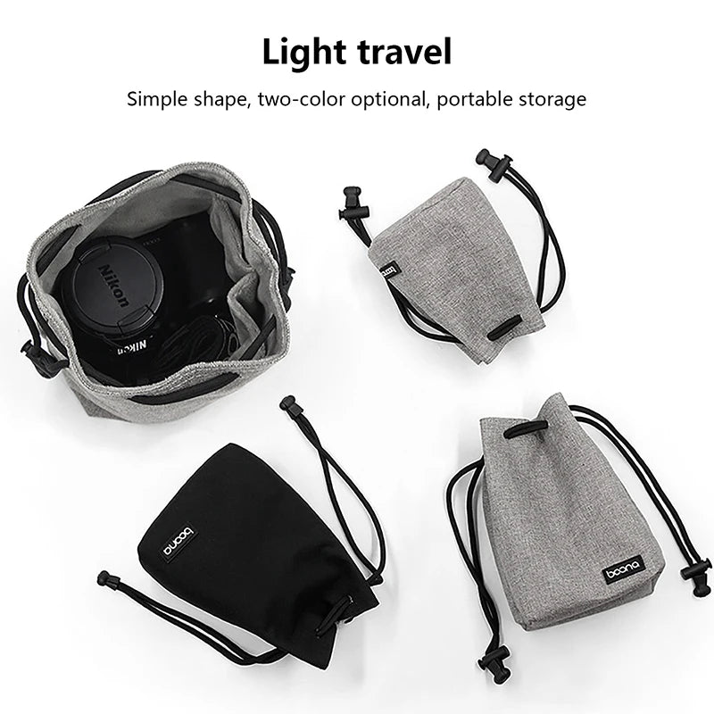 Camera Lens Bag - Waterproof Drawstring Pouch with Fleece Protection for DSLR Cameras