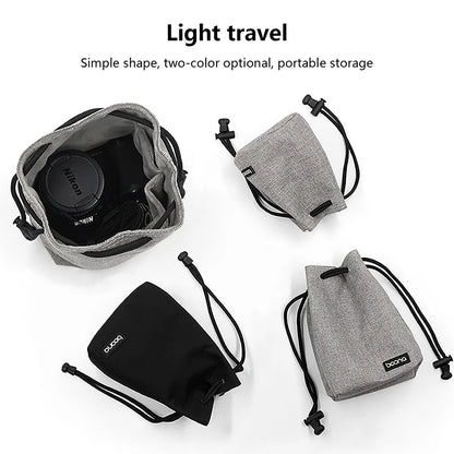 Camera Lens Bag - Waterproof Drawstring Pouch with Fleece Protection for DSLR Cameras