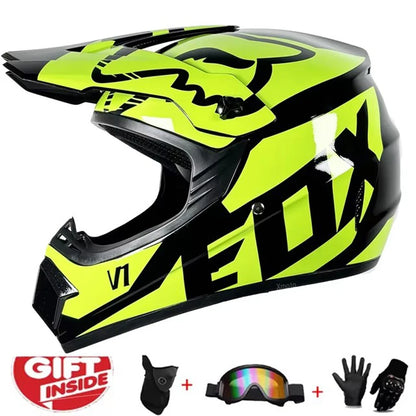 Kids Motocross Helmet Kit - DOT/ECE Certified Full-Face Helmet with Goggles & Gloves (Youth Off-Road Protection Set)