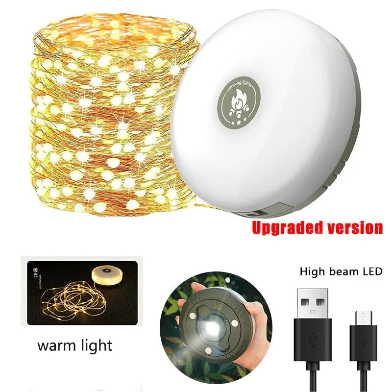 Rechargeable 10M LED Light Strip - Waterproof Camping Atmosphere Lamp Belt for Outdoor Tent Garden Room Decoration