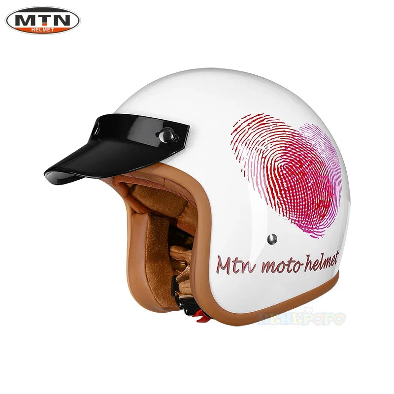 Vintage 3/4 Jet Motorcycle Helmet - DOT Certified Synthetic Leather Open Face Helmet with Mask