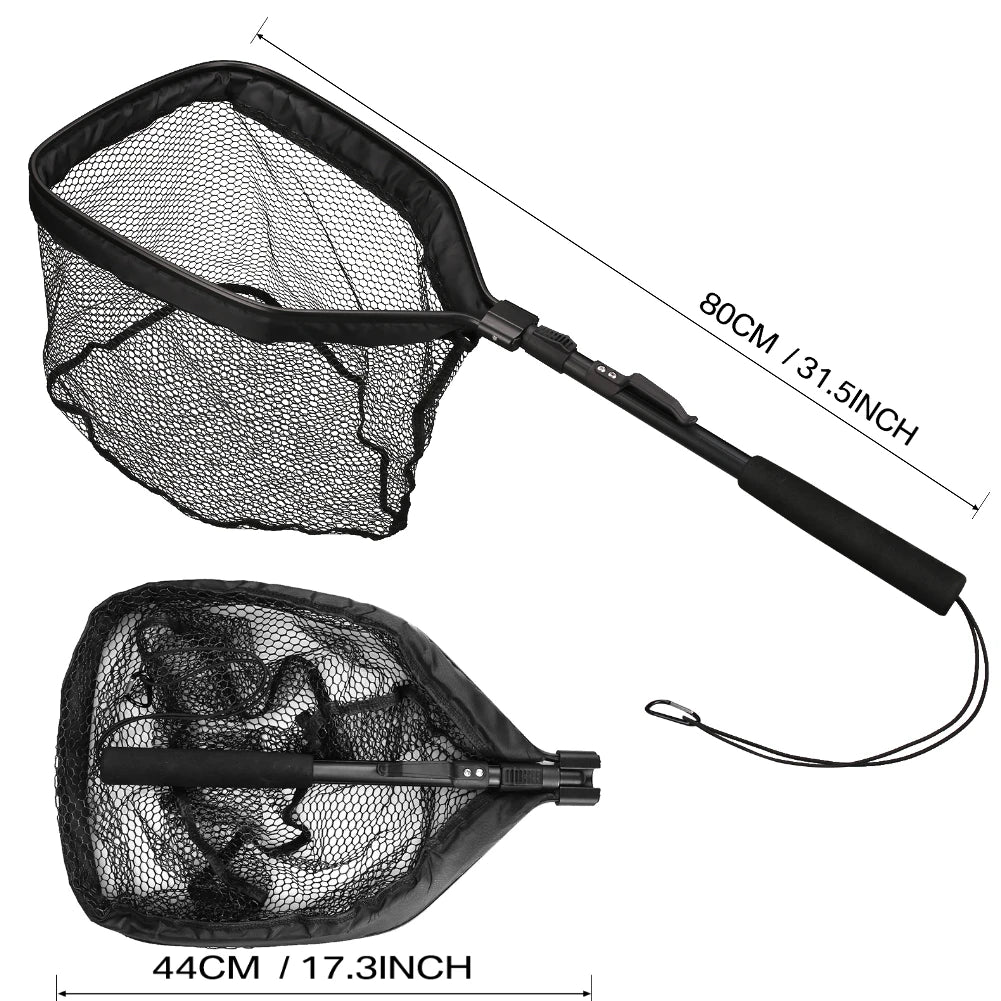 Professional Telescoping Fishing Landing Net - Aluminum Alloy Construction - Extends 55cm to 190cm with Folding Mesh Design