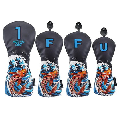 Koi Pattern Golf Club Head Covers – PU Leather, Waterproof, Driver / Fairway / Hybrid / Putter